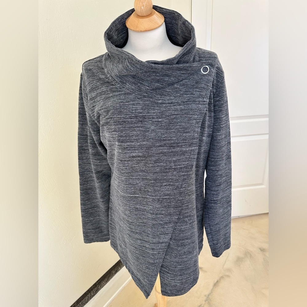 Danskin Gray Asymmetrical Cowl Neck Top Size L Wrap Athleisure Pullover